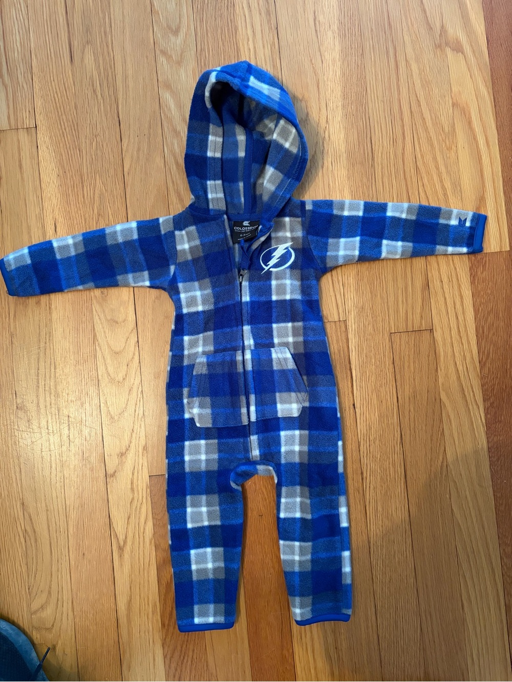 Tampa Bay Lightning | Infant Fleece Plaid Hooded Jumper Romper | 0-3 Months